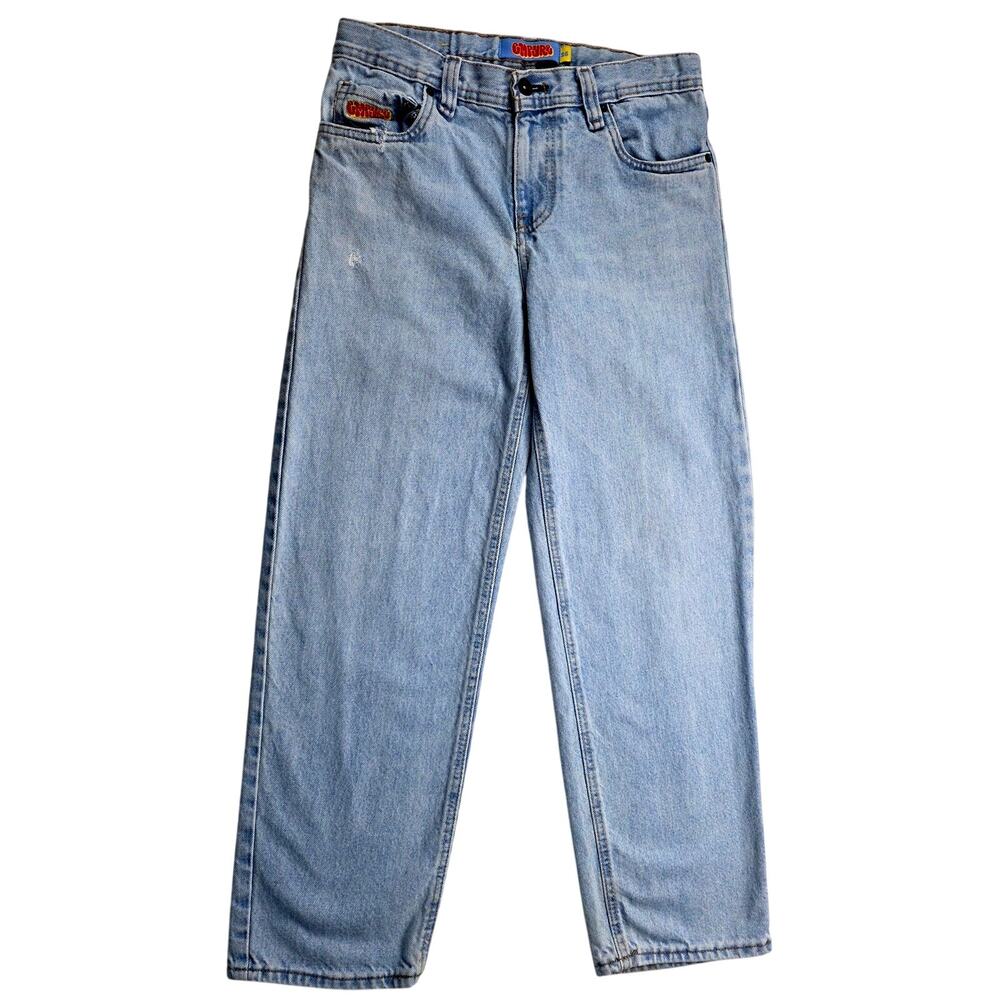 Empyre Y2K Wide Leg Skater Jeans Light Wash Distressed Denim Size 26